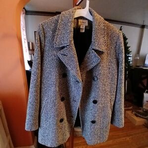 Vintage LL Bean Herringbone Tweed Peacoat, Womens sz 18, Perfect Condition